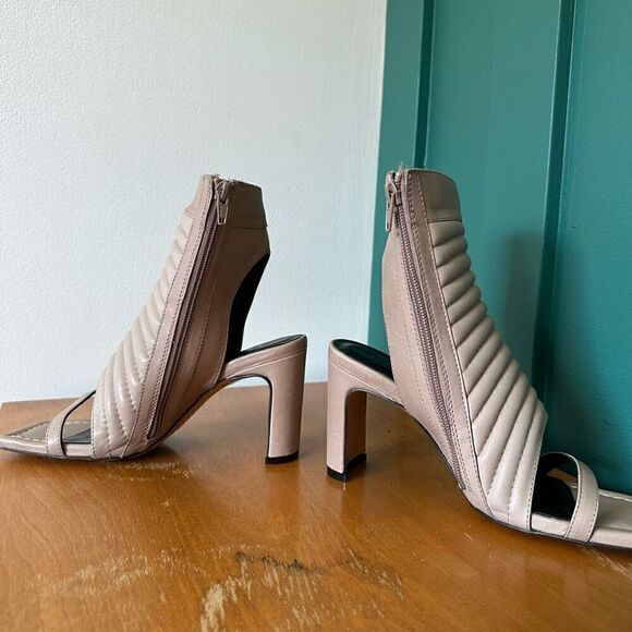 Marcella NYC Women’s Tulla Edgy Quilted Ribbed Heeled Square Toe Block Heel Sand - Picture 9 of 15